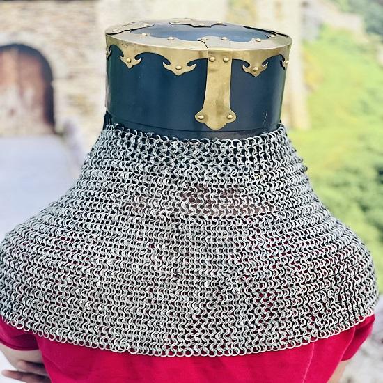 Templar Helmet  With 14 Gauge Chainmail Ready For Battle Knight Templar Helmet Medieval Armor Larp SCA Helmet