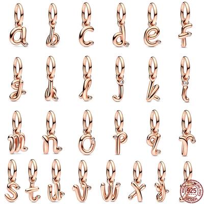 New 925 Sterling Silver Rose Gold Series Letter Beaded Pendant Fit Original Pandora Bracelet Diy Exquisite Jewelry Gift