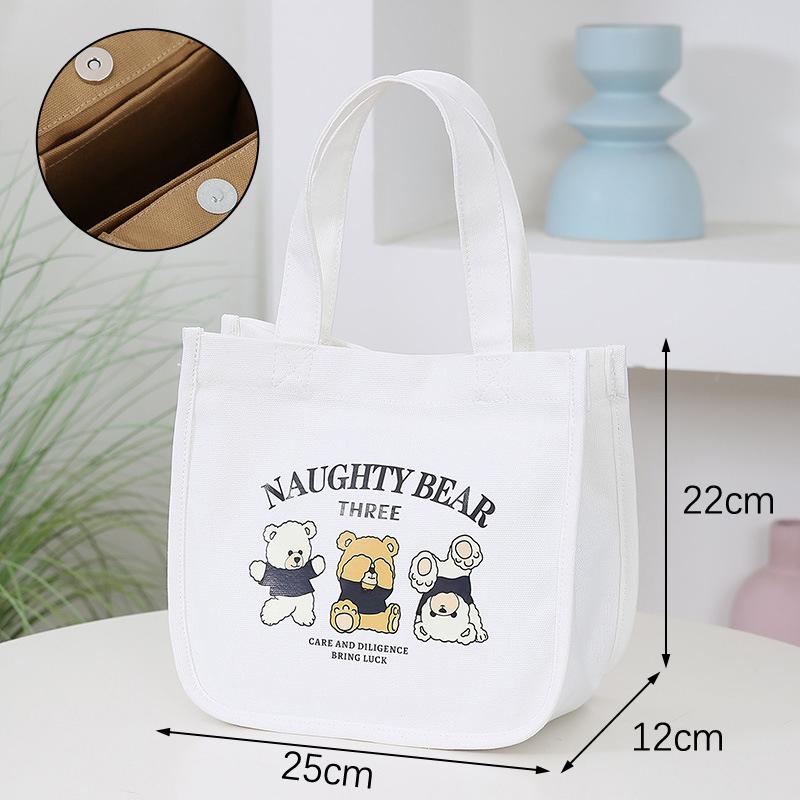 Cartoon Cute Printed Pattern Canvas Handbag Office Worker Lunch Bag Tote Bag Picnic Drink Bag Portable Outdoor Food Bags