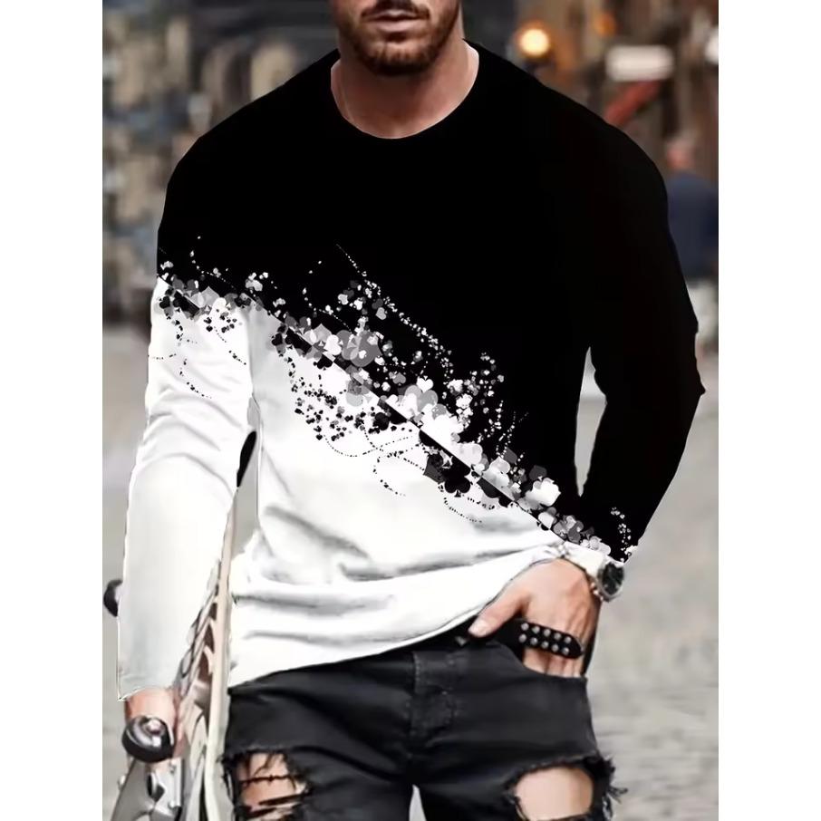 Spring Autumn Men Clothes Fashion Long Sleeve Round Neck Casual T Shirt Men Sport 3D Digital Print Street Style Sport Tops