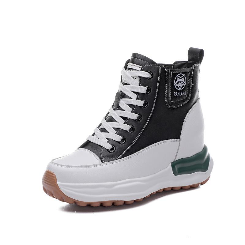 

2026 Весна Осінь Натуральна Шкіра Взуття Жіноче Модні Кросівки На Пласкій Підошві Нековзкі Бренд Жіноче Повсякденне Взуття Збільшення Зросту 7см Чорний Білий 39 чорний