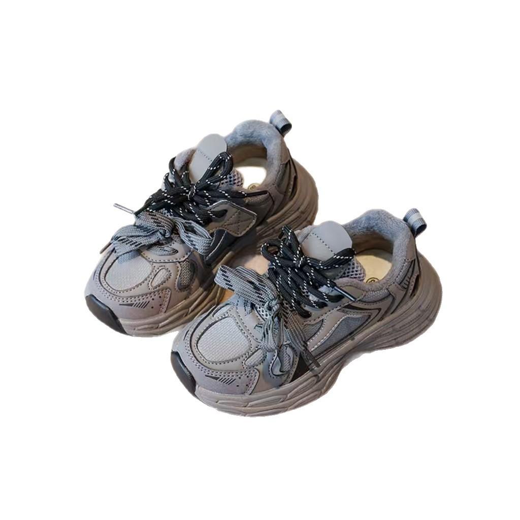 Girls velvet dad shoes autumn and winter new girls versatile silver platform shoes boys lightweight sneakers