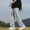 Light Blue Washed Men's Jeans Straight Leg Wide Leg Thin Summer Casual American Retro Loose Fit Long Pants