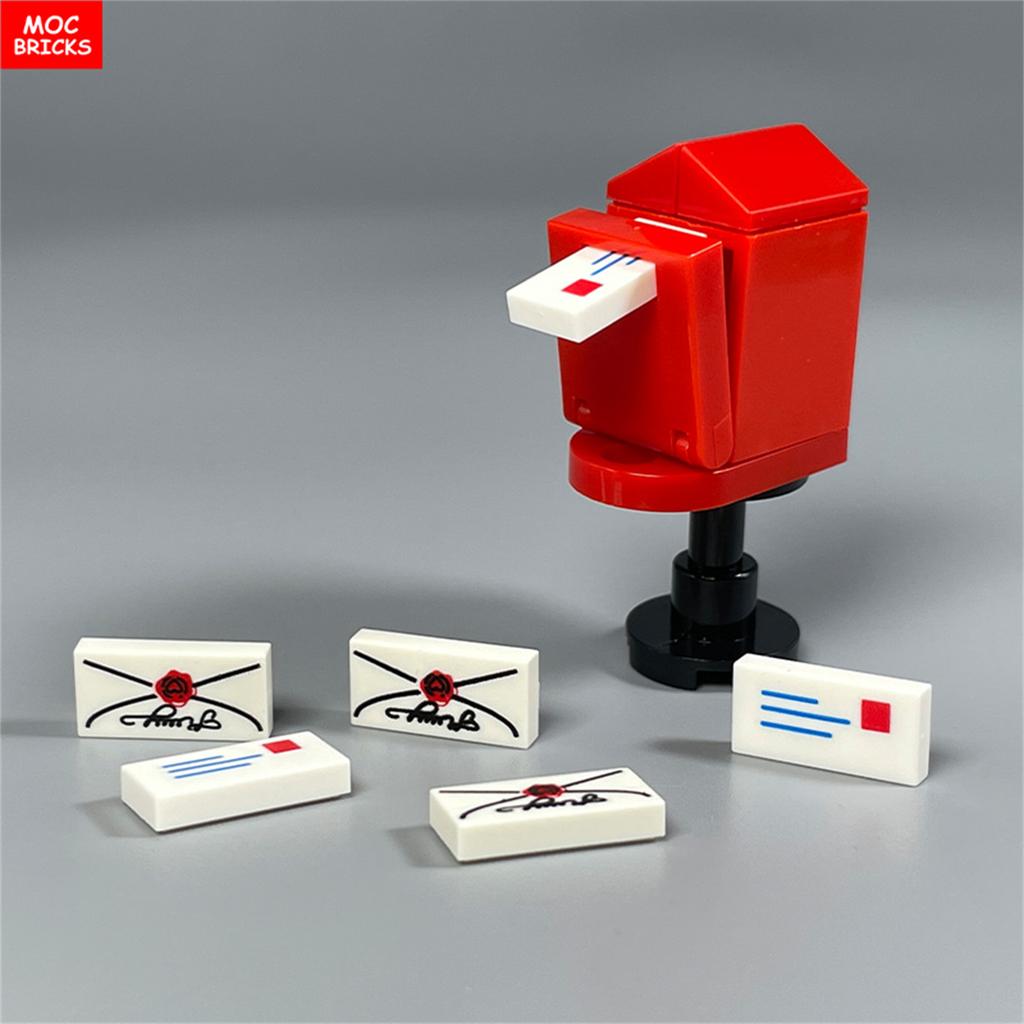 MOC Bricks Courier Delivers Presents Printed Gift Box Packages Newspaper Disc Mailbox Scooter Building Blocks Children's Toys