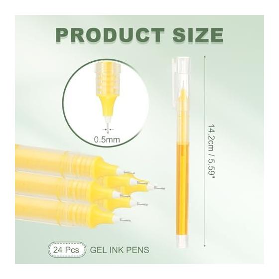 PATIKIL 24 Colors Gel Ink Pens, 0.5mm Extra Fine Point, Smooth Writing, Quick Dry Liquid Ink Rollerball Pens for Office, School, Teacher, Yellow