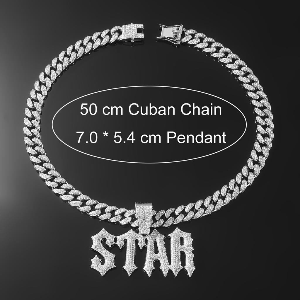 Diamant Buchstaben Anhänger Kubanische Kette, Dominierende Spleißhalskette, Herren Trendy Cool Hip-Hop Hip-Hop Accessoires