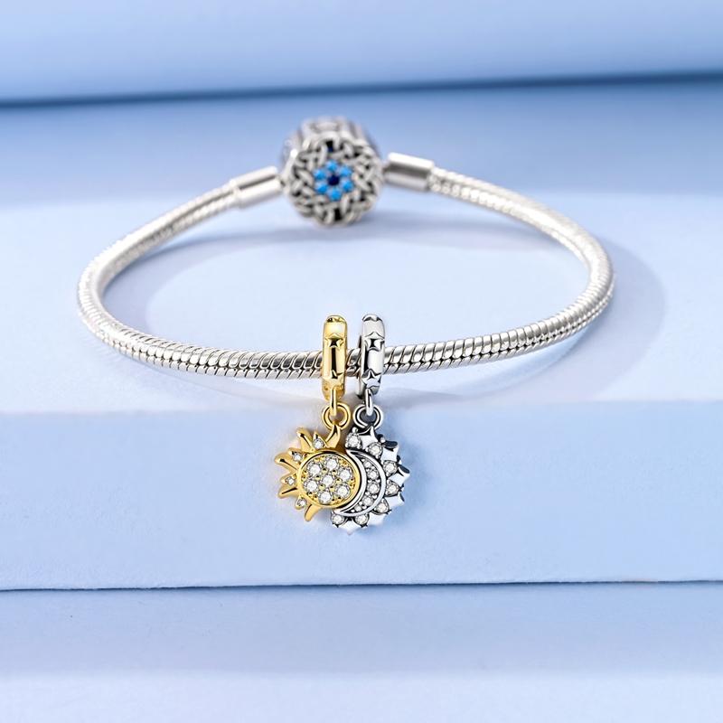 925 Silver Bead Charm Magnetic Moon Gold Sun Pendant For Women DIY Jewelry Gift Fit Bracelet Necklace
