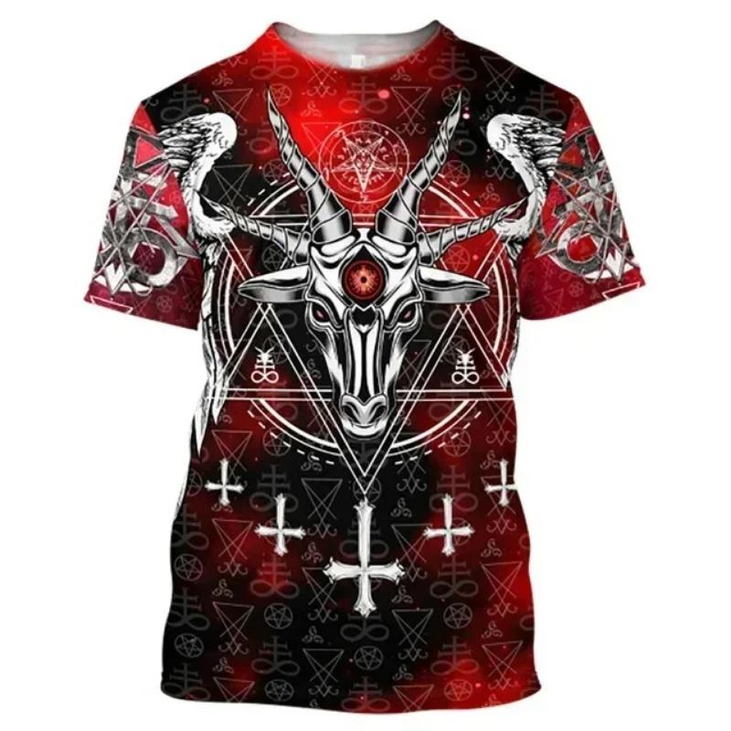 2025 Summer New Devil Satan Print T-shirt 3D Men Short Sleeved Tee Shirt Fashion Harajuku Hip Hop Casual Unisex Streetwear