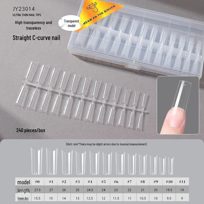 Dual-Use Seamless Transparent Frosted Nail Tips - Extendable Flat/Arc Design
