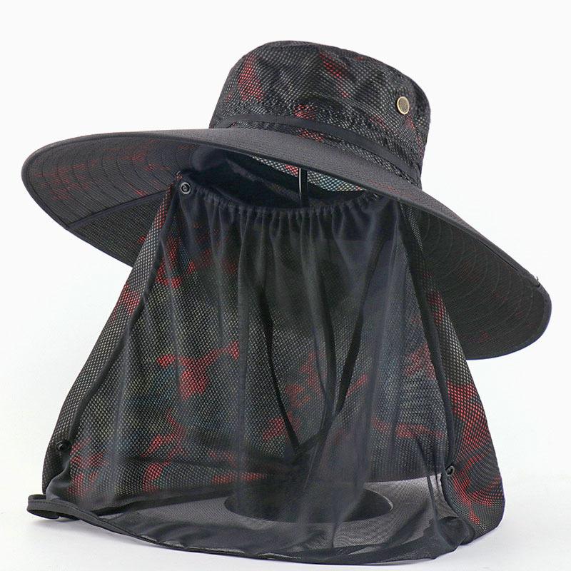 Camouflage Bucket Hat Outdoor Visor Oversized Brim Mosquito-proof Mesh Shawl Sun Protection Fishing Hat Sun Hat