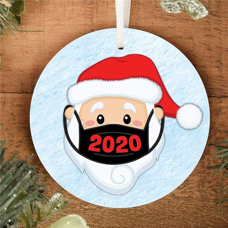 Charming 2020 Christmas Tree Hanging Ornament Circular Wood Decor For Quarantine Memories