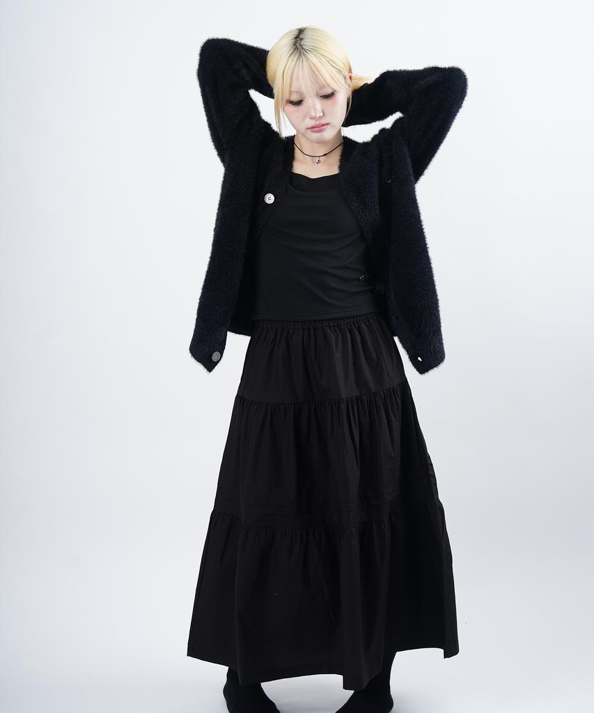 Starry Eyed Cotton Pintuck Long Tiered Skirt (Black)