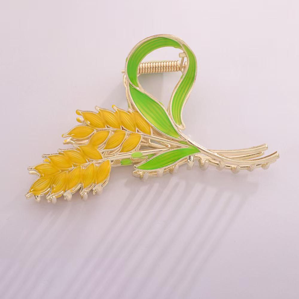 Golden Wheat Ear Metal Hair Clip - Elegant Bun Hairstyle Accessory and Gift