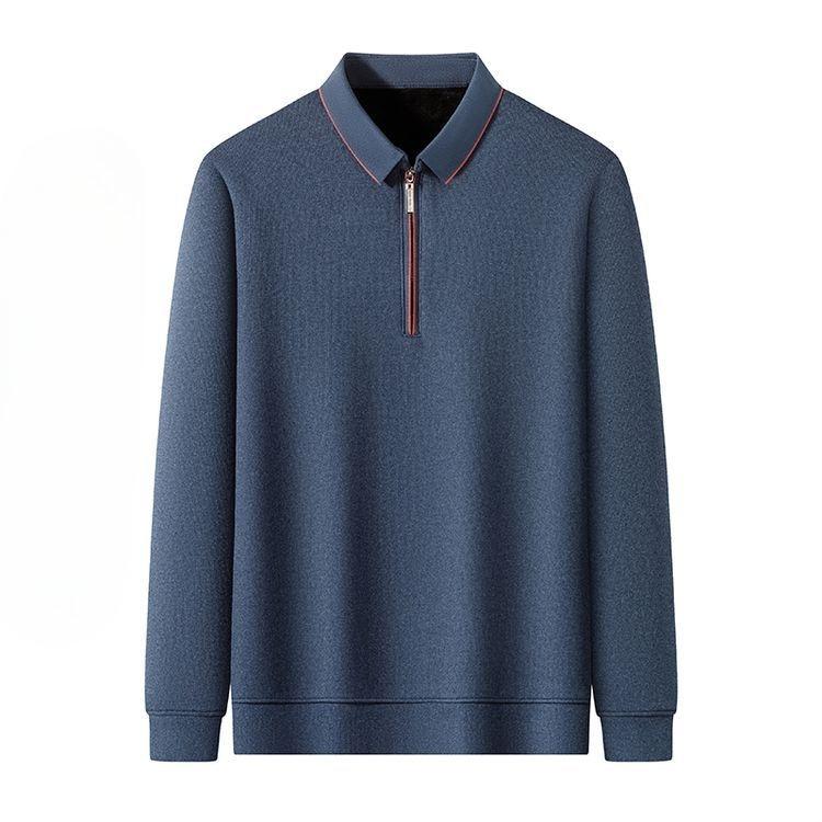 Winter Plush Thickened Sweatshirt for Men with Semi-zipper Design Base Knitted Sweater Lapel Versatile Fashion Sweatshirt for Men