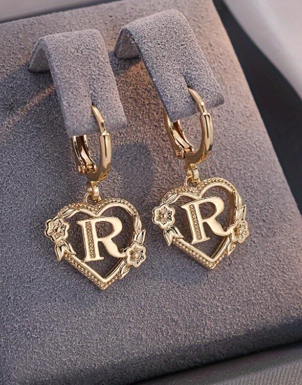 Hollow Heart Letter Drop Earrings for Women