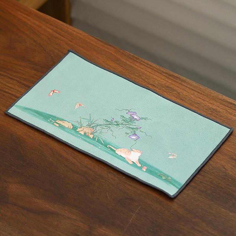 New Chinese Style Deer Skin Velvet Tea Towel Soft Absorbent Towel Pad Small Cloth Printed Tea Towel Napkins