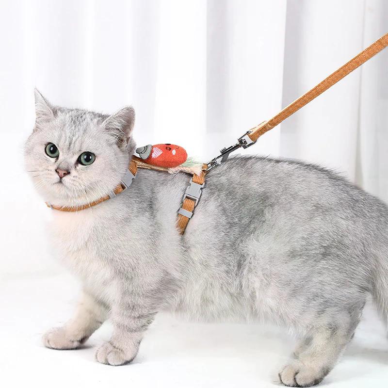 Harnais et Laisse pour Chat Ensemble Réglable Anti-évasion Gilet Doux Harnais pour Chaton Fournitures de Traction pour Animaux de Compagnie Avec Collier Petit Chat Extérieur