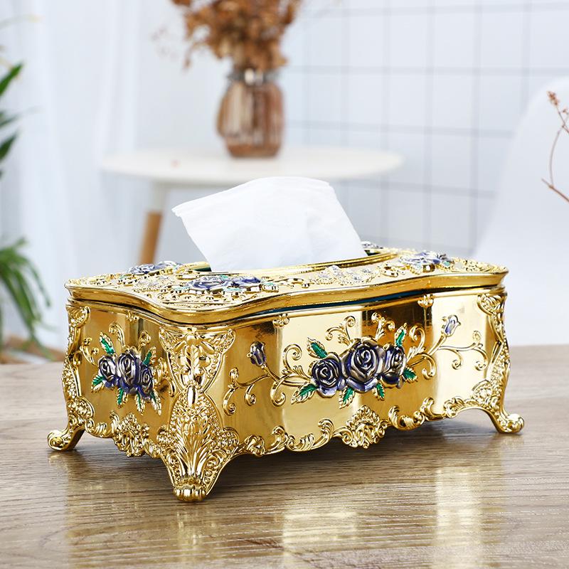Servilletero Grande Dorado - Creativa Caja de Papel de Plástico de Escritorio para el Hogar