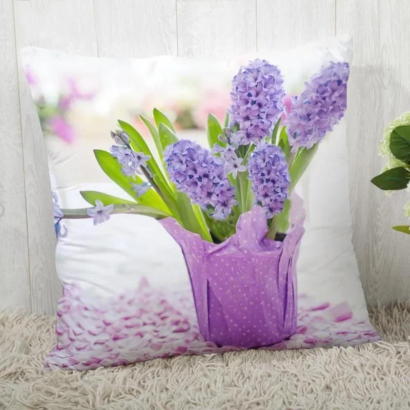 Home Decor Blooming Hyacinths: Floral Pillowcase Decor Pattern Cushion Cover Suitable For Sofa Bedroom Car Pillow Cover