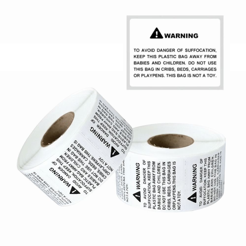 800Pcs Clear Printing Choking Warning Stickers Safety Warning Decals Plastic Packaging Bags