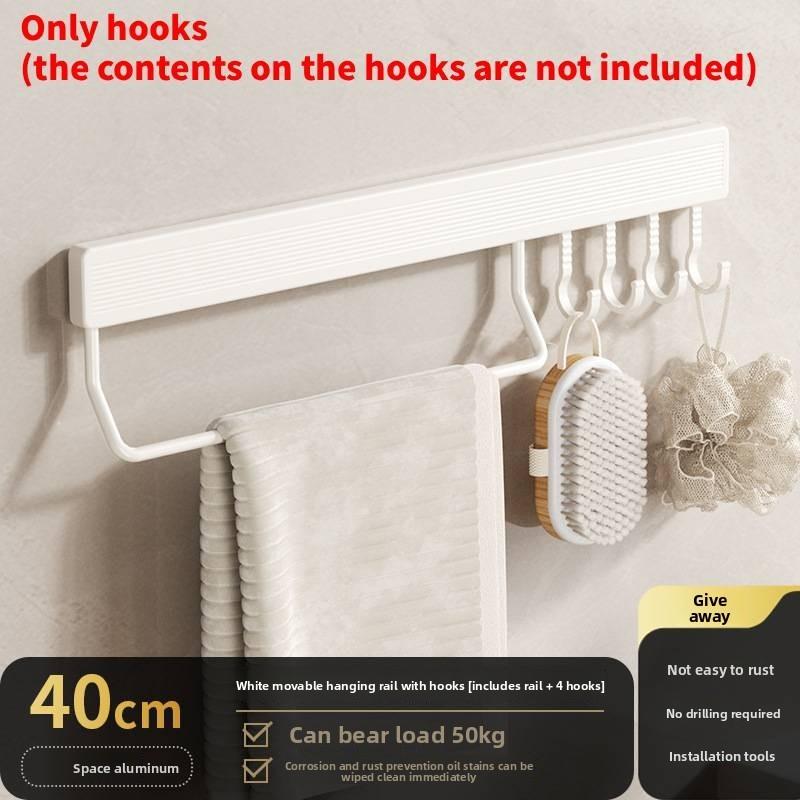 Space Aluminum Wall Hook Set With Strong Adhesive No Drilling Suitable For Bathroom And Closet Storage
