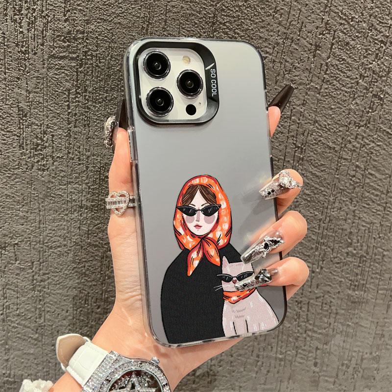 White Cat And Fashion Women Pattern Phone Case For Samsung S24 S23 Ultra Plus FE S25 S22 Ultra Plus S21 FE Laser Shockproof Case