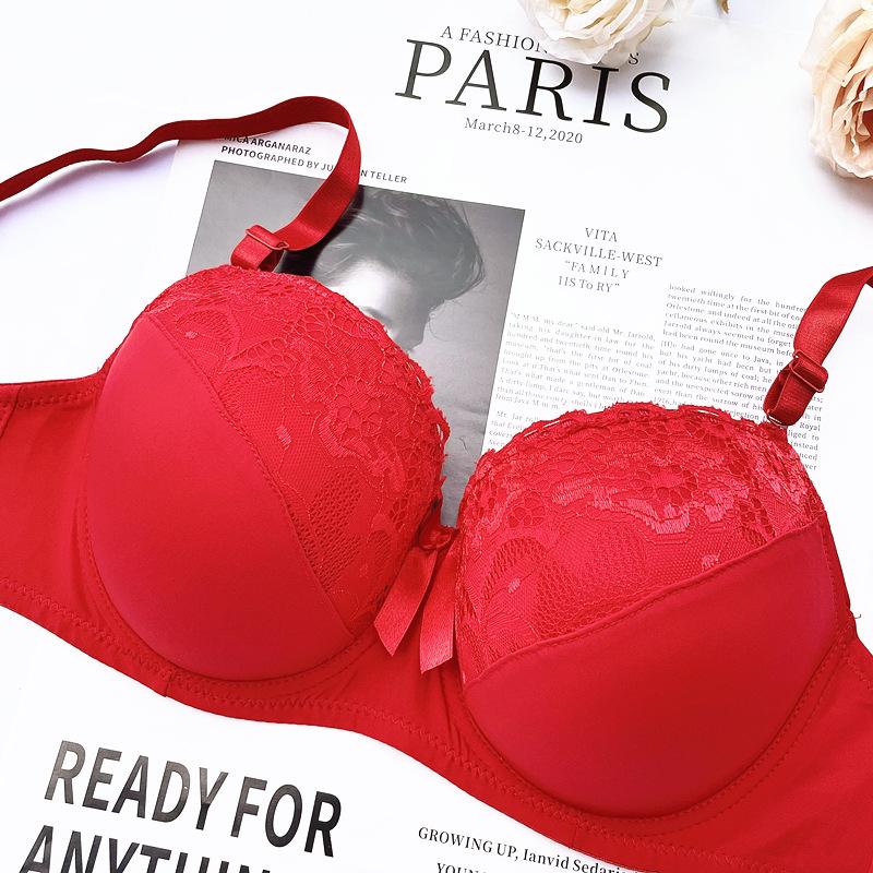 Sexy plus-size lace bra, thin cup gathering and adjusting upper support underwear