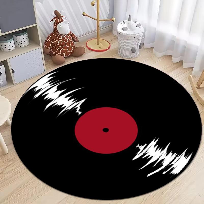 Retro Vinyl Record Round Rug Popular Music Record CD Pattern Circle Carpet for Living Room Bedroom Decor Rug Chair Doormat