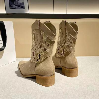 Hollow Out Short Boots for Women New Retro Thick Soled Midsole Motorcycle Boots Thick Heel Fashionable Western Boots