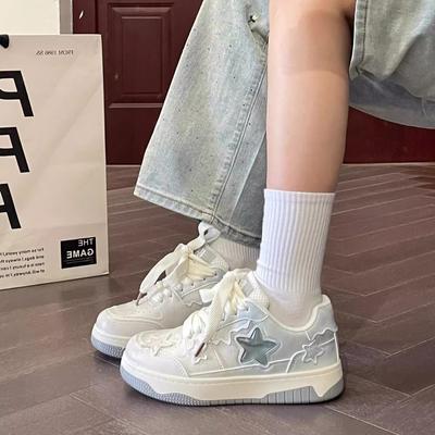 Popular Korean Niche Thick Baseplate Shoes Women's Ins Tide 2025 Spring New Versatile Sports and Leisure White Shoes