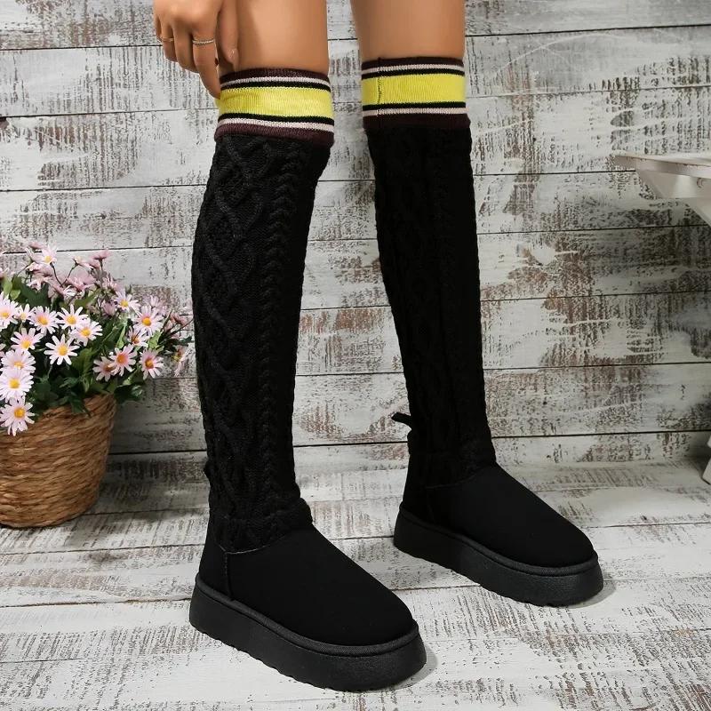 

Модные горячие продажи меховые сапоги One Snow Boots High Tube Wool Tube Winter женские новые высокие толстые ботинки на длинной платформе 44