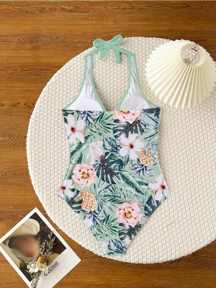 Printed Tie Back High Waist One Piece Sexy Bikini Swimsuit Women Fashion Elegant Beach Vacation Wear