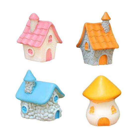 Miniature House Fairy Garden Accessory Tiny Village House Bonsai Terrarium Crafts Mini Resin Figurine for Plant Pot Micro Landscape