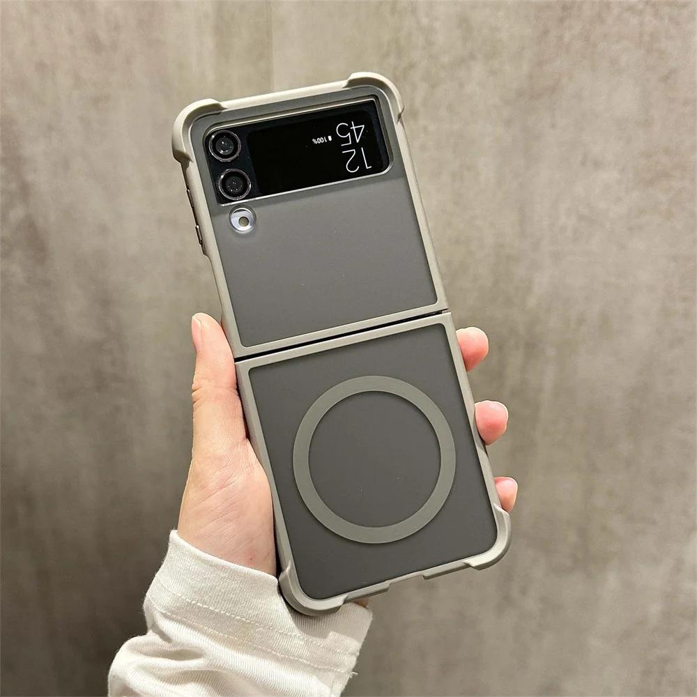 For MagSafe Magnetic Translucent Matte Phone Case For Samsung Galaxy Z Flip 6 5 4 3 Flip6 Flip Flip4 Flip3 5G Shockproof Cover