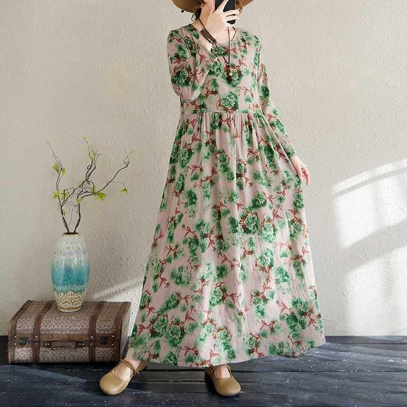 New Floral Vacation Style Travel Round Neck Vintage Dresses