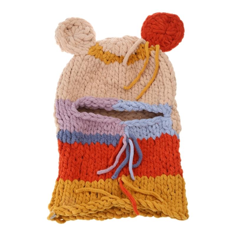 Knit Rabbit/Bear Ear Balaclava Hat for Students Adult Windproof Winter Hat Neck Protect Hat Teens Keep Warm Cycling Hat