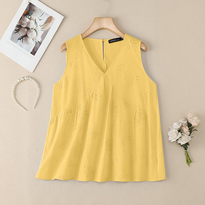 ZANZEA Damen Sommer Casual V-Ausschnitt Ärmellose Tanktops
