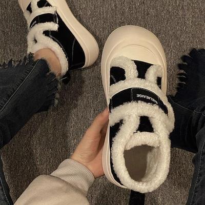 Cotton Shoes Women's Autumn and Winter 2024 New Velvet Round Head Platform White Shoes Velcro Bread Shoes Big Head Canvas Shoes
