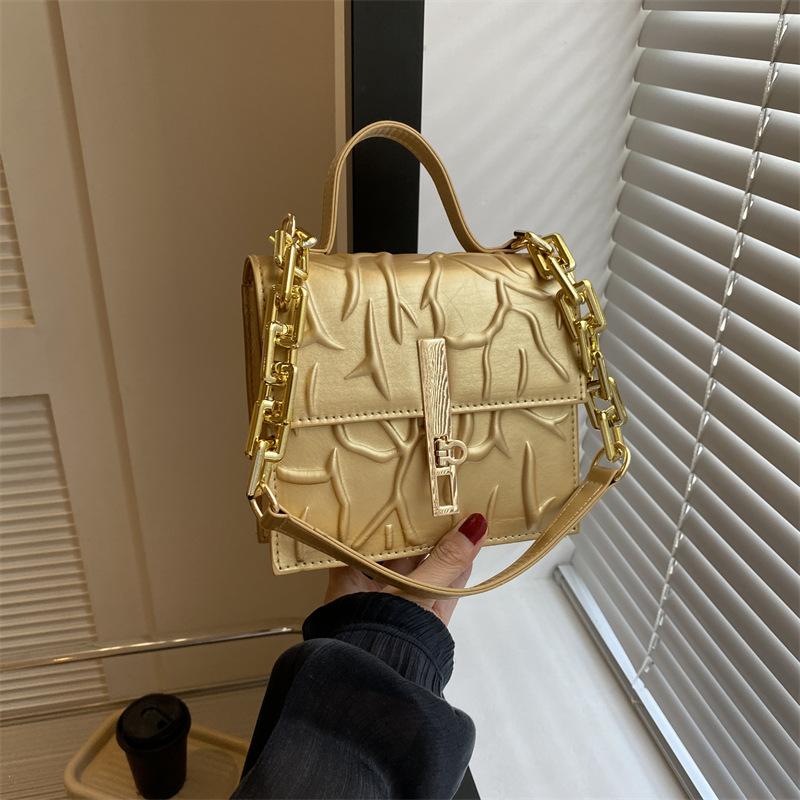 Beautiful Chain Small Square Bag New Embossed Bag Women's Fashion Simple Shoulder Bag Casual Commuter Armpit Bag Women's Bag
