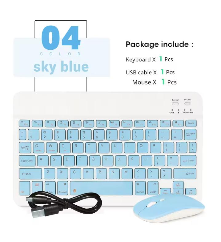 Hebrew Russian Korean Spanish Portable 10 Inch Wireless Keyboard and Mouse Set For iPad Samsung Huawei Tablet Laptop IOS Android