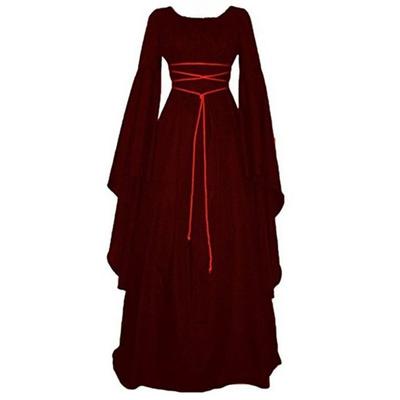 Cosplay Kleid Trompetenärmel Vintage Weich Einfarbig Große Manschette Maxikleid