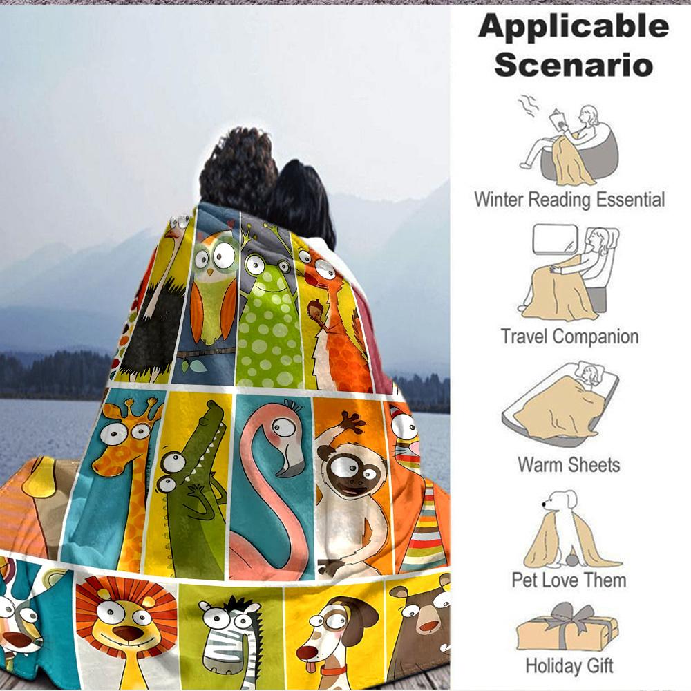 1pc Zoo Animals Print Blanket   Lightweight Flannel Throw Blanket For Sofa, Bed, Living Room, Office, Outdoor Travel, Camping