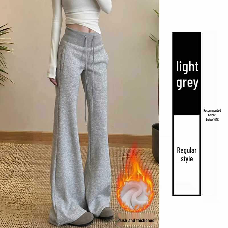 

Petite High-Waist Slim Fit Dark Blue Flare Sweatpants for Women - Autumn/Winter Korean Style with Plus Velvet. XL