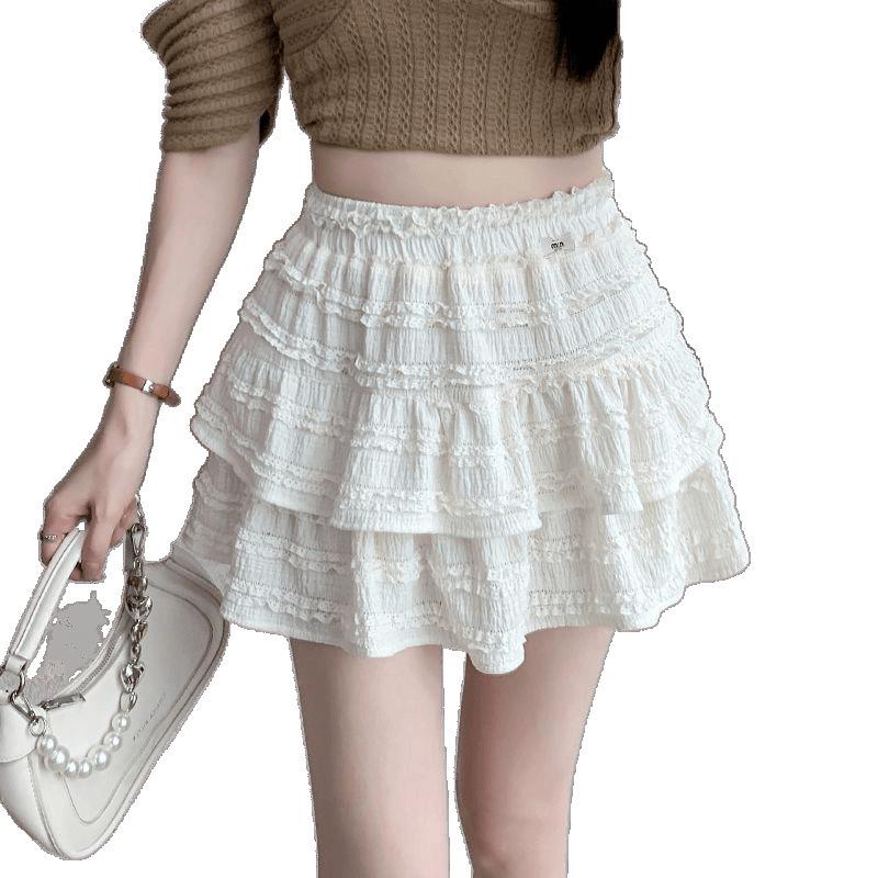 Women's High Waist Lace Ruffle A-Line Skirt - Sweet, Slimming, Anti-Exposure Spring/Summer Style