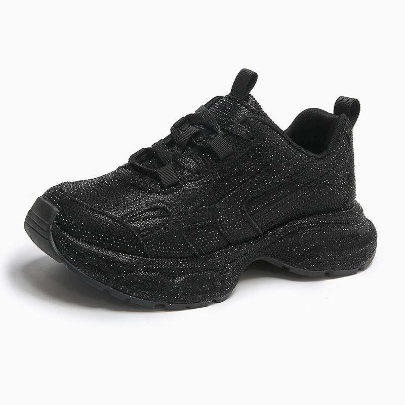 Women Sneakers Spring Lace-Up High Heel Platform Lace Up Silver Crystal Casual Working Shoes Wearing Night Running Shoes Outside