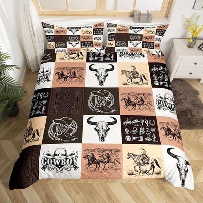 Bull Skull Ma Aztec Three-Piece Digital Printed Bedding Set Bed Cover