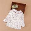 Mädchen Kirschenmuster Langarmshirt Matrosenkragen Marineblau Rot gestreifte Borte Knopfleiste Bluse für 2-6 Jahre alte Kinder