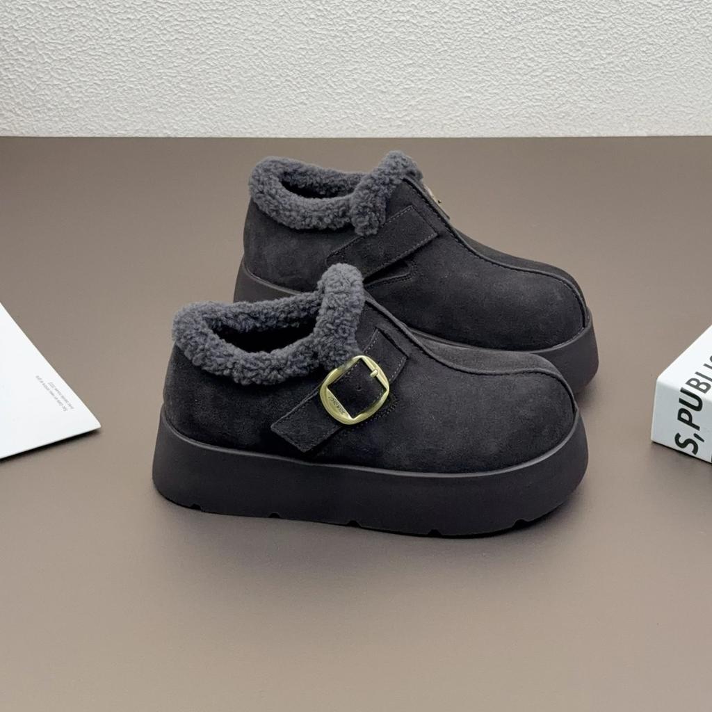 Leather platform heightening shoes women's winter new versatile fashion velvet warm cotton shoes