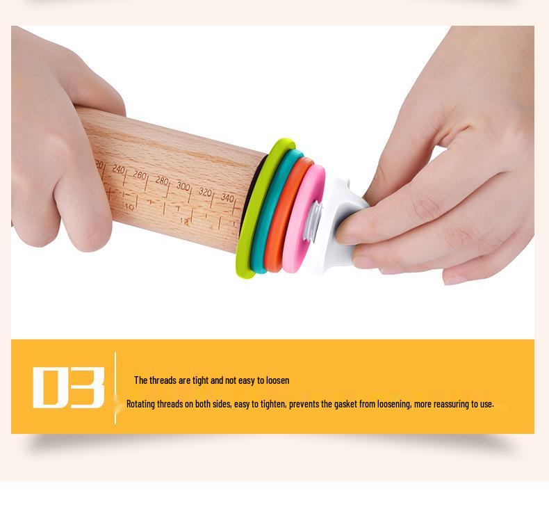 Adjustable Beech Wood Rolling Pin with Thickness Scale – Non-Stick Dough Kneading Baking Tool