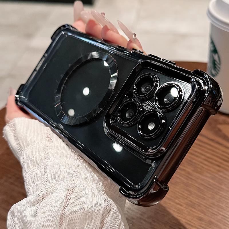 

Чехол для Xiaomi 15T Pro 15t Гальваническое покрытие Прозрачный Мягкий ТПУ Магнитный Чехол для беспроводной зарядки для Mi 15T 15TPro Встроенная пленка для объектива Силиконовые противоударные чехлы Xiaomi 15T Pro чёрный